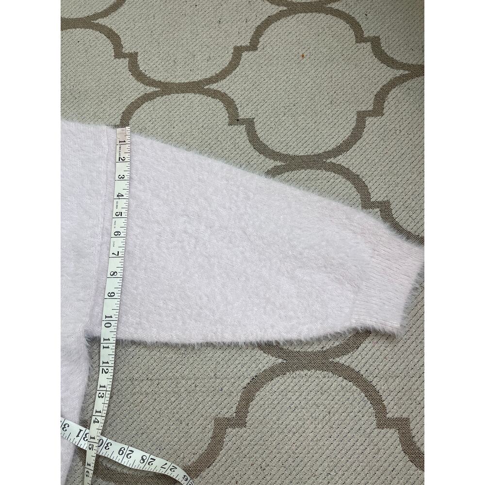 Anthropologie Flat White Eyelash Fuzzy Button Cardigan Sweater Cream Size Large - Picture 11 of 13